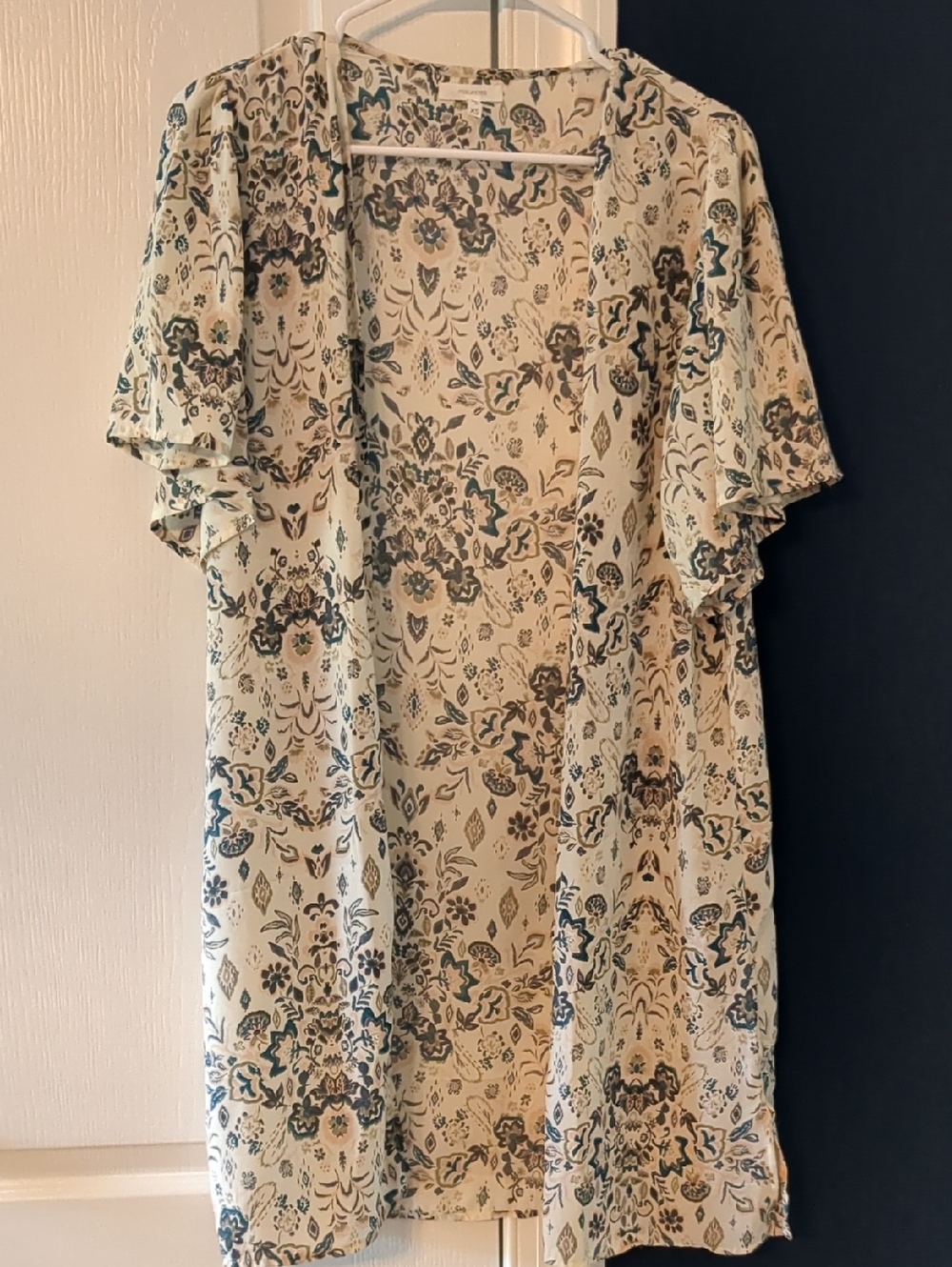 Maurices Cream Floral Overlay with Teal and Gray Accents